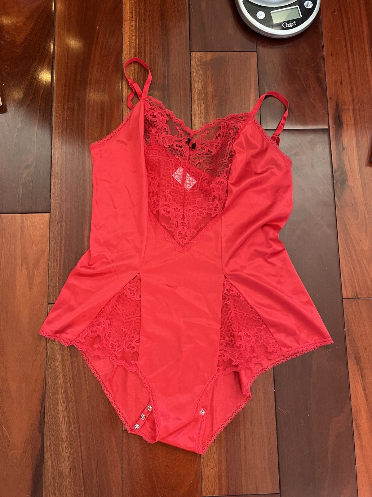 Vintage Applause Teddy Lingerie One Piece Bodysuit Romper Lace Red Size 32 USA