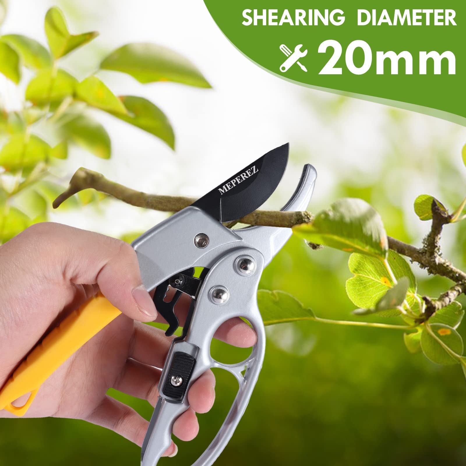 MEPEREZ Yellow Steel Pruning Shears Garden Clippers for Arthritis Weak Hand
