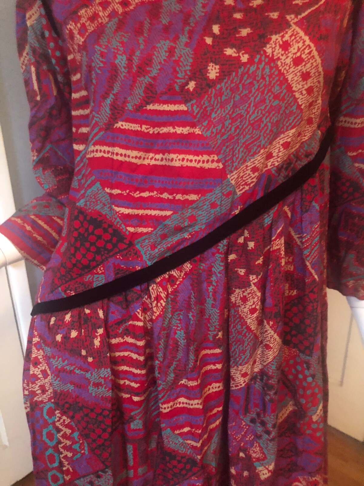 NWT Vtg 80s HORCHOW Dress M Rayon ART PATCHWORK Print COTTAGECORE Collar MIDI