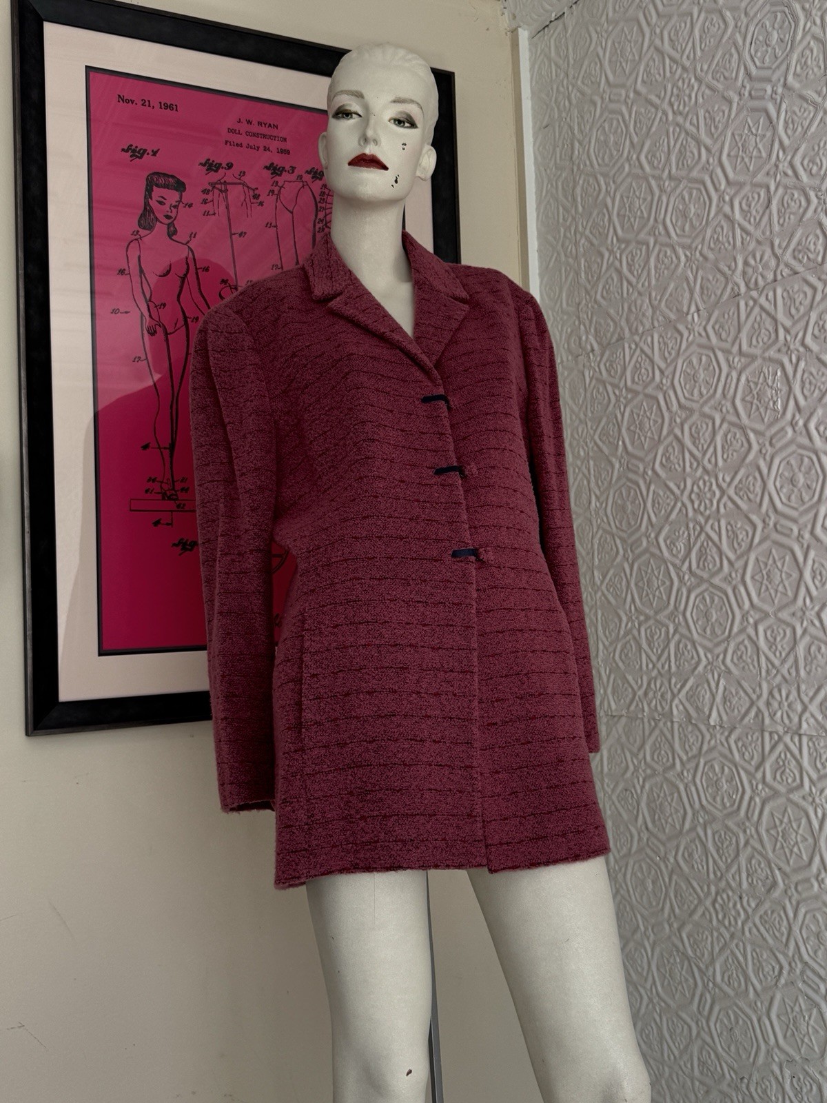 Vintage 1980s Carlisle Jacket-Pink-Fluffy-Business Casual-Outerwear-Medium/Large