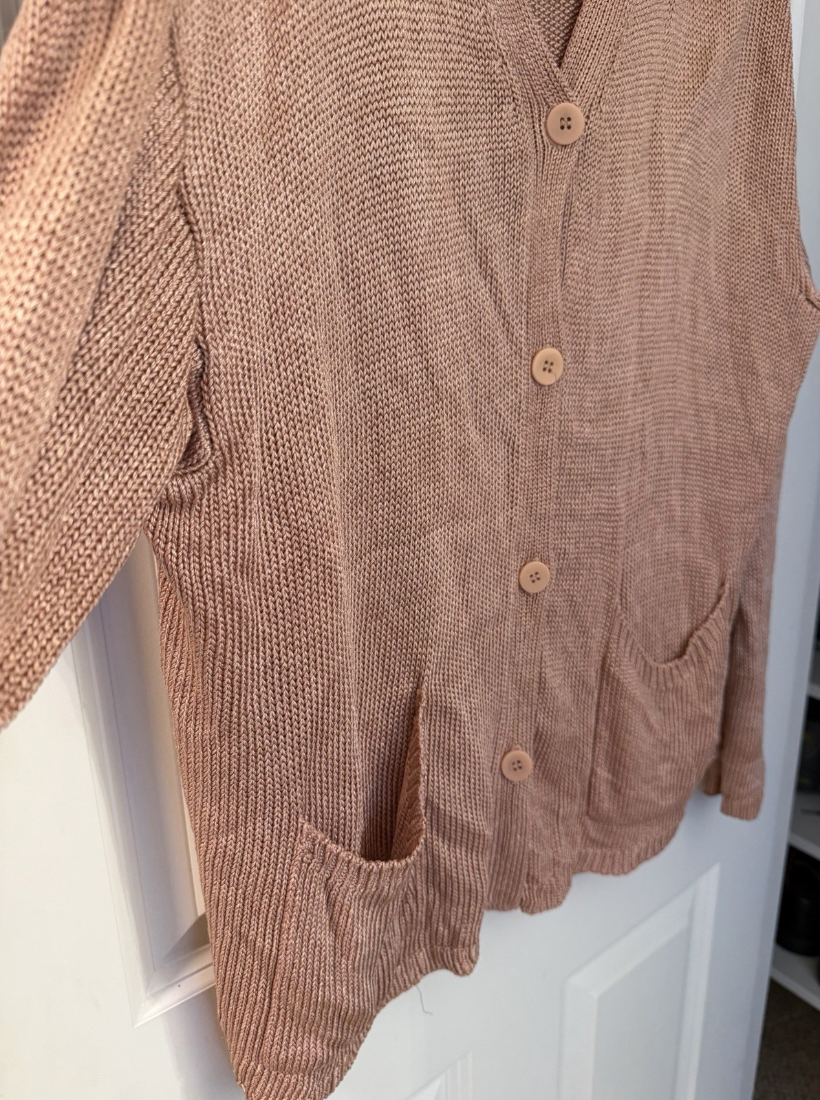 Vintage DKNY Made In USA Slinky Metallic Cardigan, Neutral Pink/Rose Gold, M