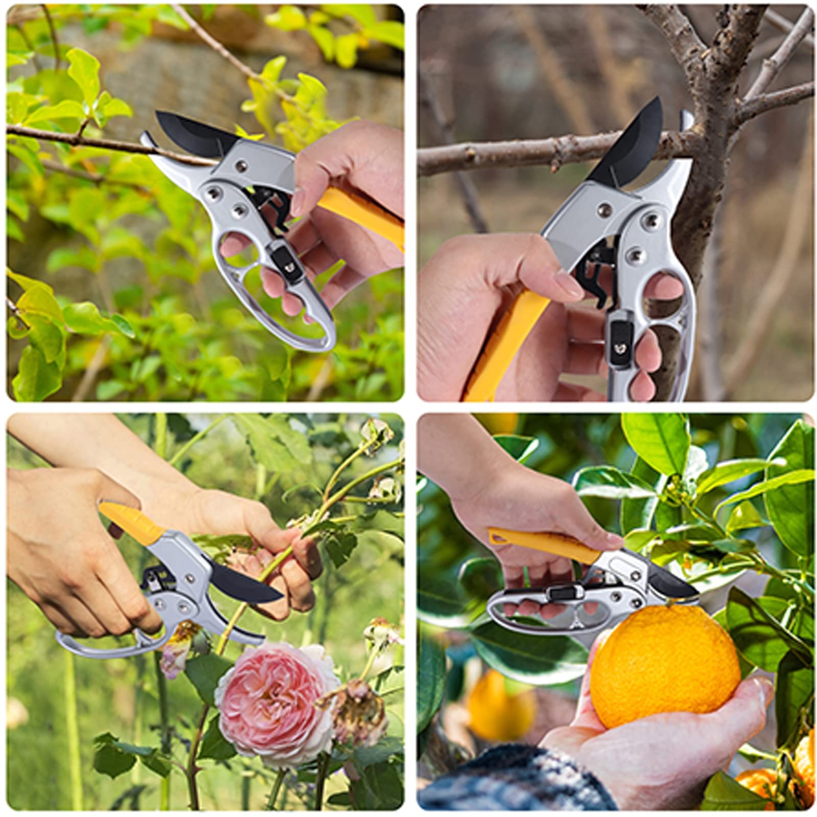 MEPEREZ Yellow Steel Pruning Shears Garden Clippers for Arthritis Weak Hand