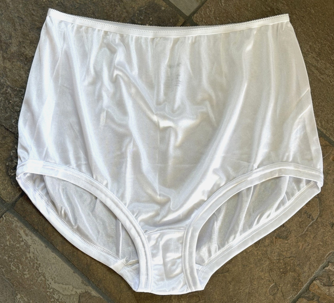 NATIONAL 11/4XL Snow WHITE Shiny Satin Nylon Blend Full Brief Panties #4047