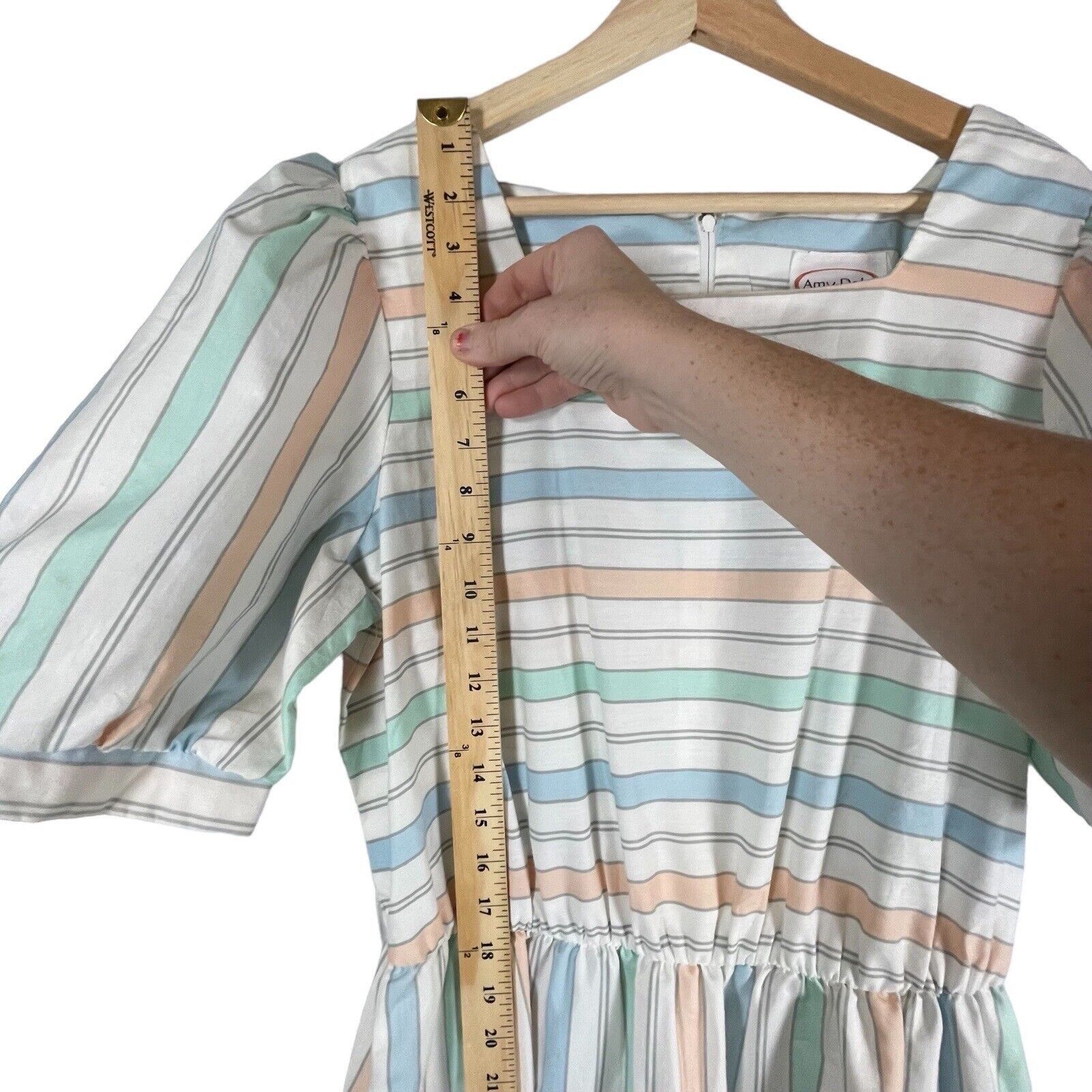 Vintage AMY DEB 70s 80s Pastel Striped MIDI Dress WOMENS SIZE MEDIUM Classic