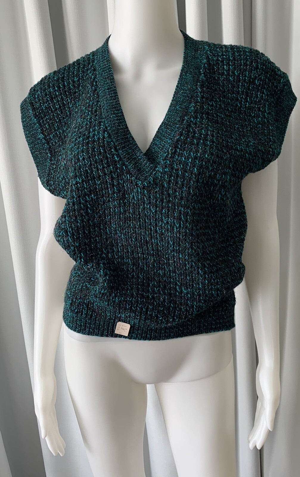 Vintage 80s NWT green and black knit vest M Made In USA