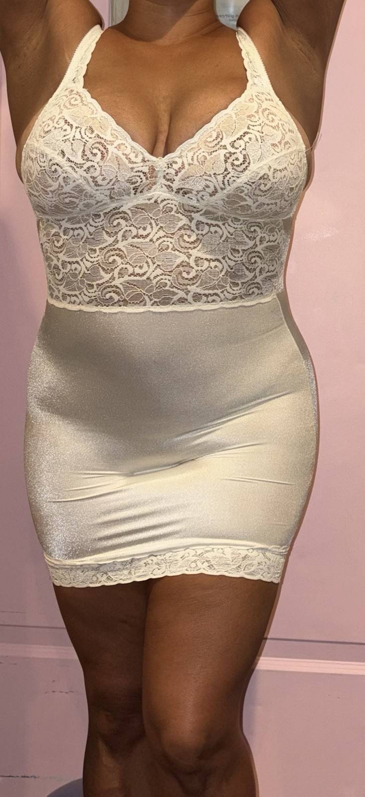 Vintage Pre Loved Flexees Shape Wear Medium White With Lace And Button Bottom