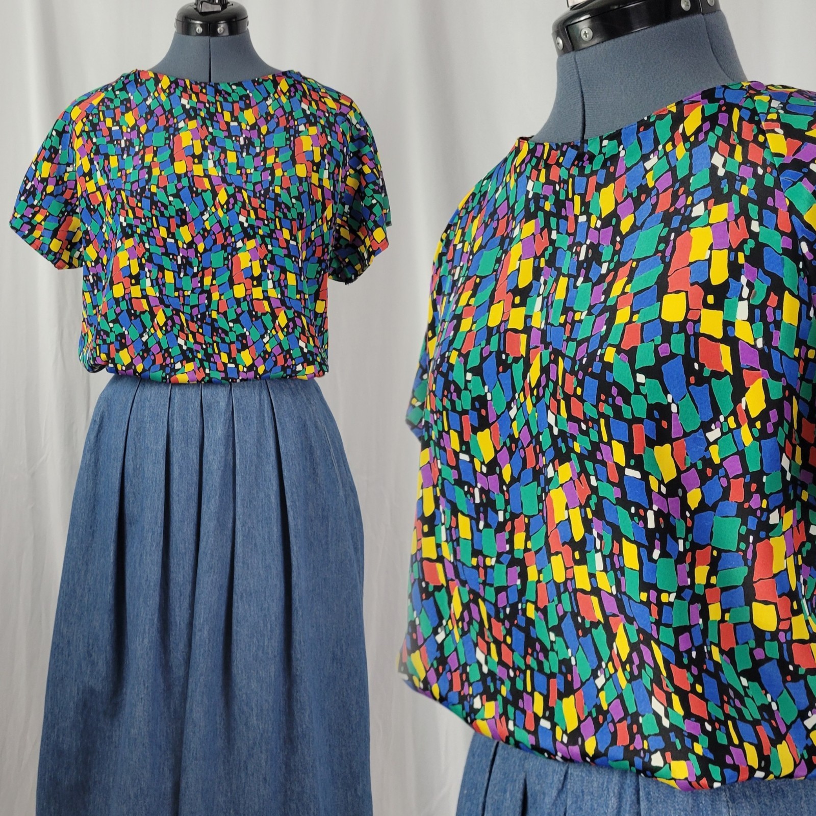 Vintage Impressions Raglan S/S Multicolored Blouse Size S/M?