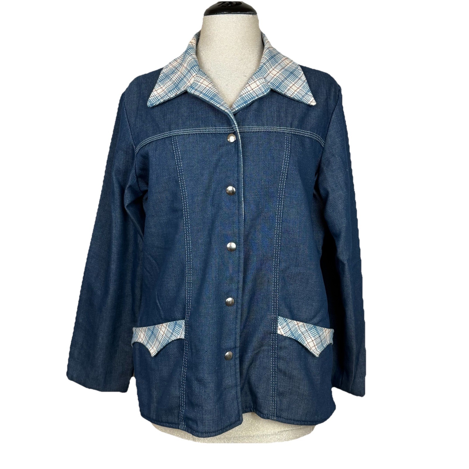 Vtg Prior Westerns Denver Denim Reversible Jacket Womens L Chore Coat Rockabilly