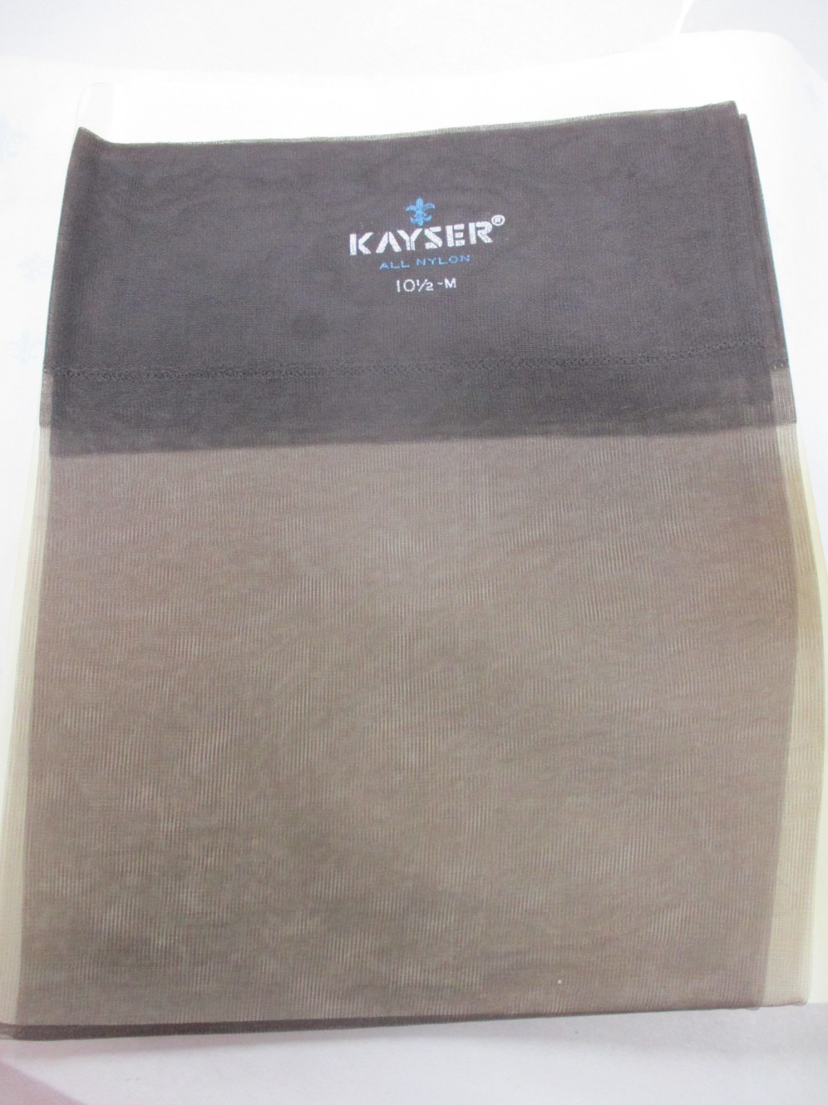 1 PR VINTAGE KAYSER RT FLAT KNIT SHEER SHINY NYLON STOCKINGS 10 1/2 MED BLACK