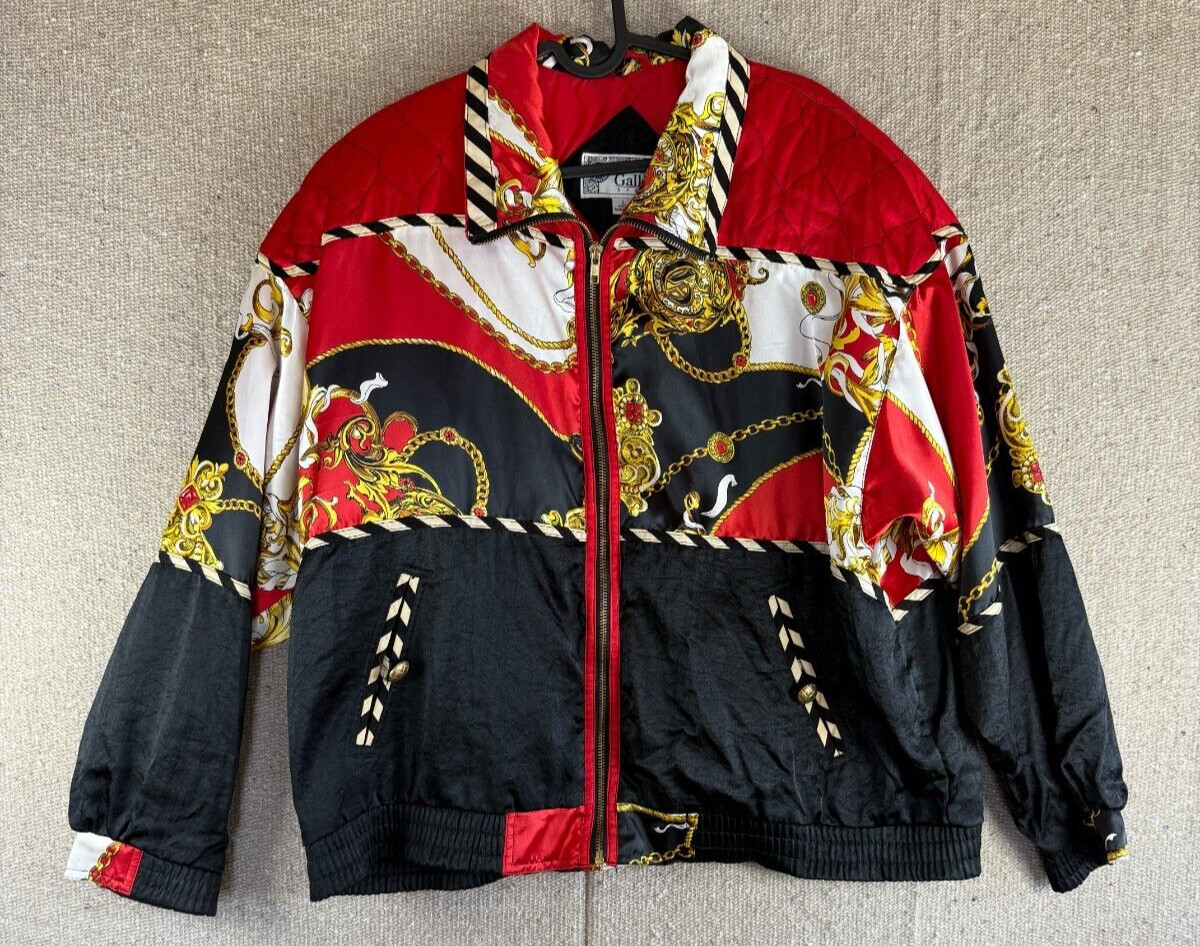 Vintage Gallery Sport Jacket Windbreaker Coat Abstract Print Retro Sz L Colorful