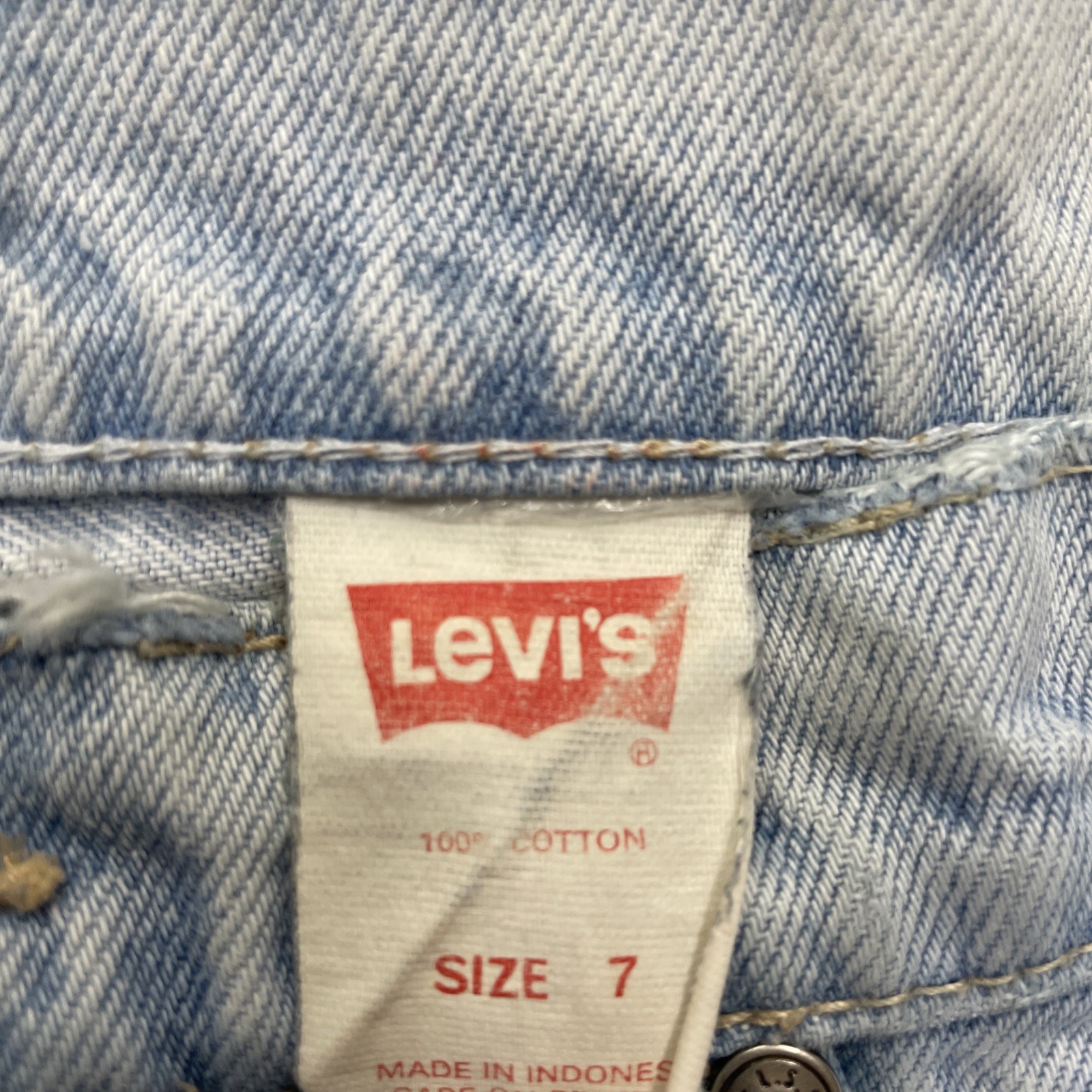 Vtg Levi’s Jean Shorts Juniors Size 7 Orange Tab 90’s Light Wash