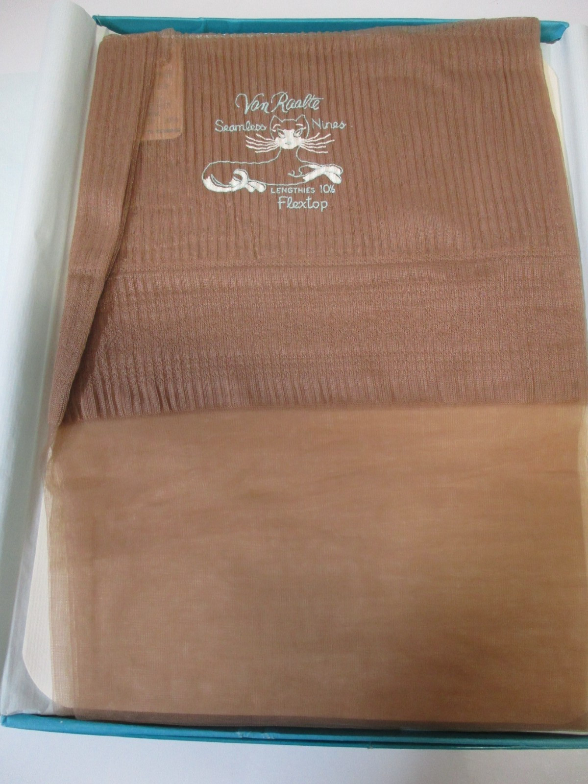 1 PR VINTAGE VAN RAALTE RHT FLAT KNIT SHEER NYLON STOCKINGS 10 1/2 LONG BEIGE