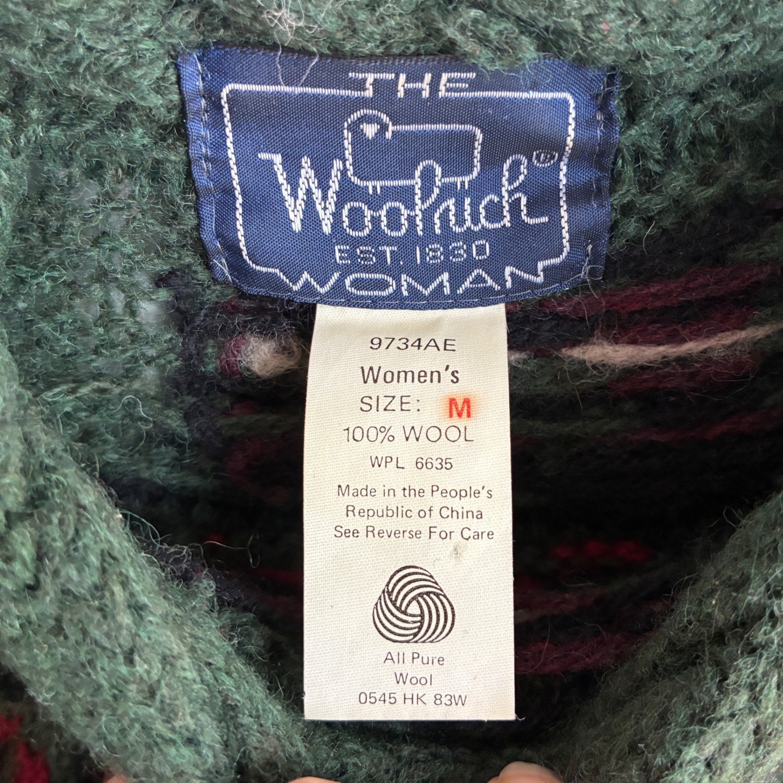 Woolrich Sweater Women Medium Green Vintage Wool Fair Isle Bobble Cable Knit