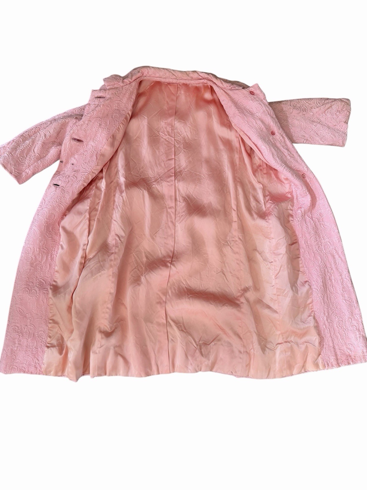Vintage 60’s Floral Matelassé Swing Coat MCM Textured Mod Lined Bubblegum Pink