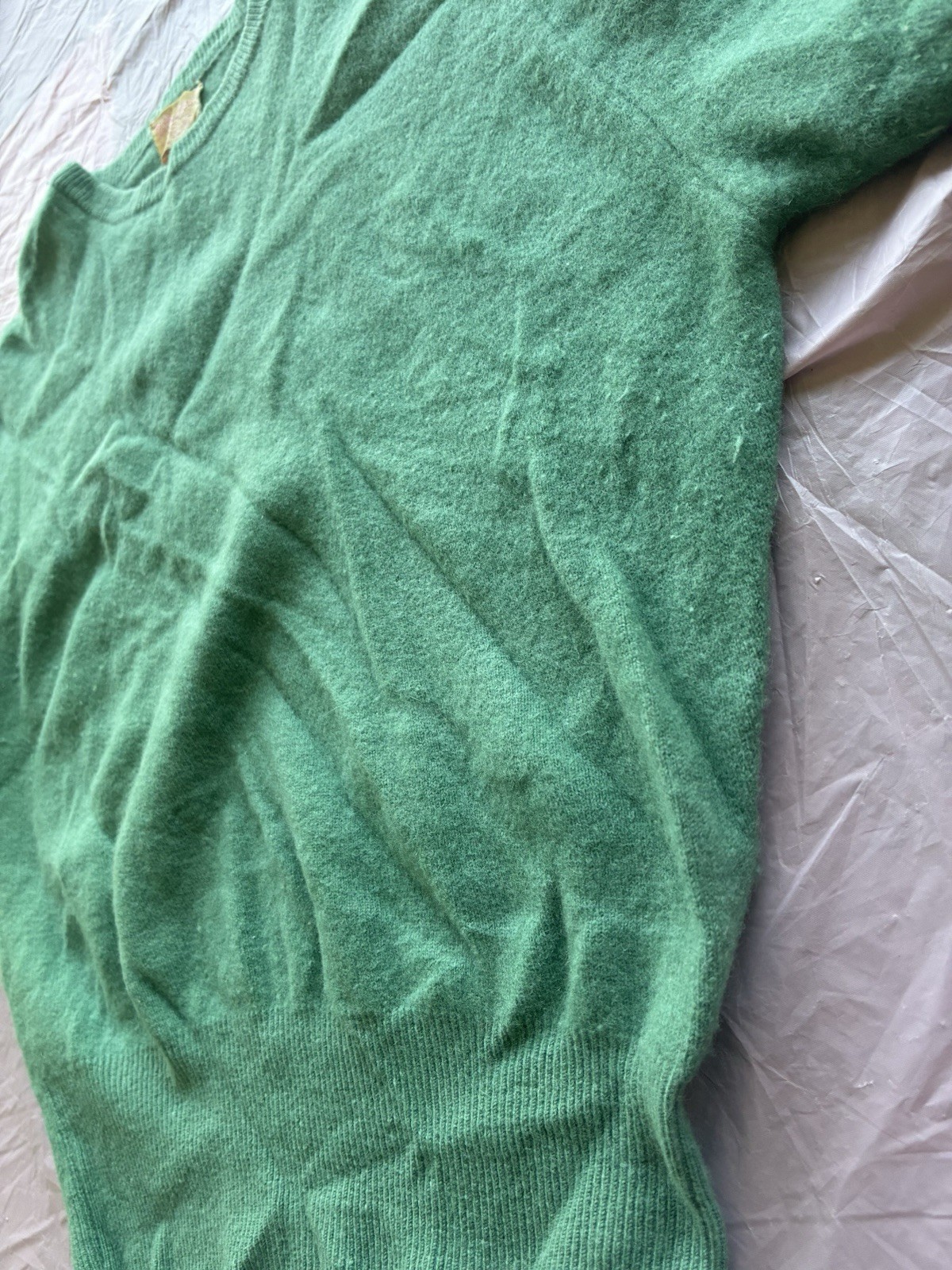 Women’s Vintage 50s Green Cashmere Blend Knit Short Sleeve Pullover Sweater Sz S