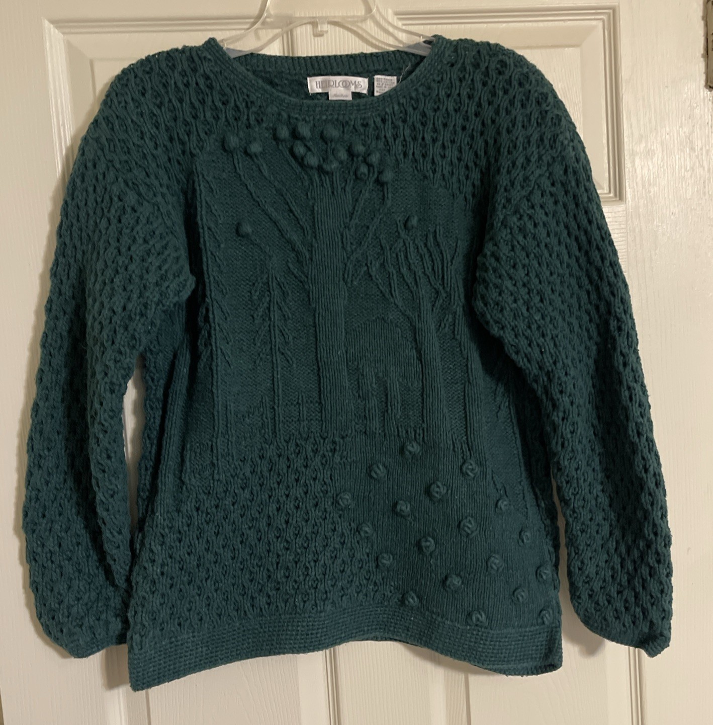 Vintage 70s Heirlooms Sweater Women’s Small Green Ramie Cotton Knit 3-D