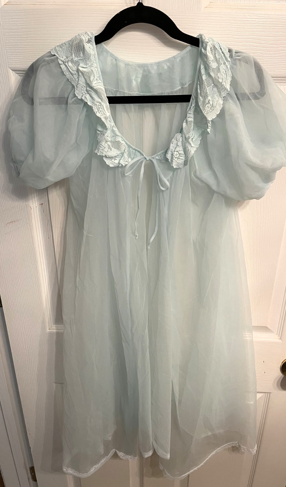 VTG Lisette Baby BLUE BABYDOLL FULL Sheer Chiffon Peignoir Robe Nightgown Small