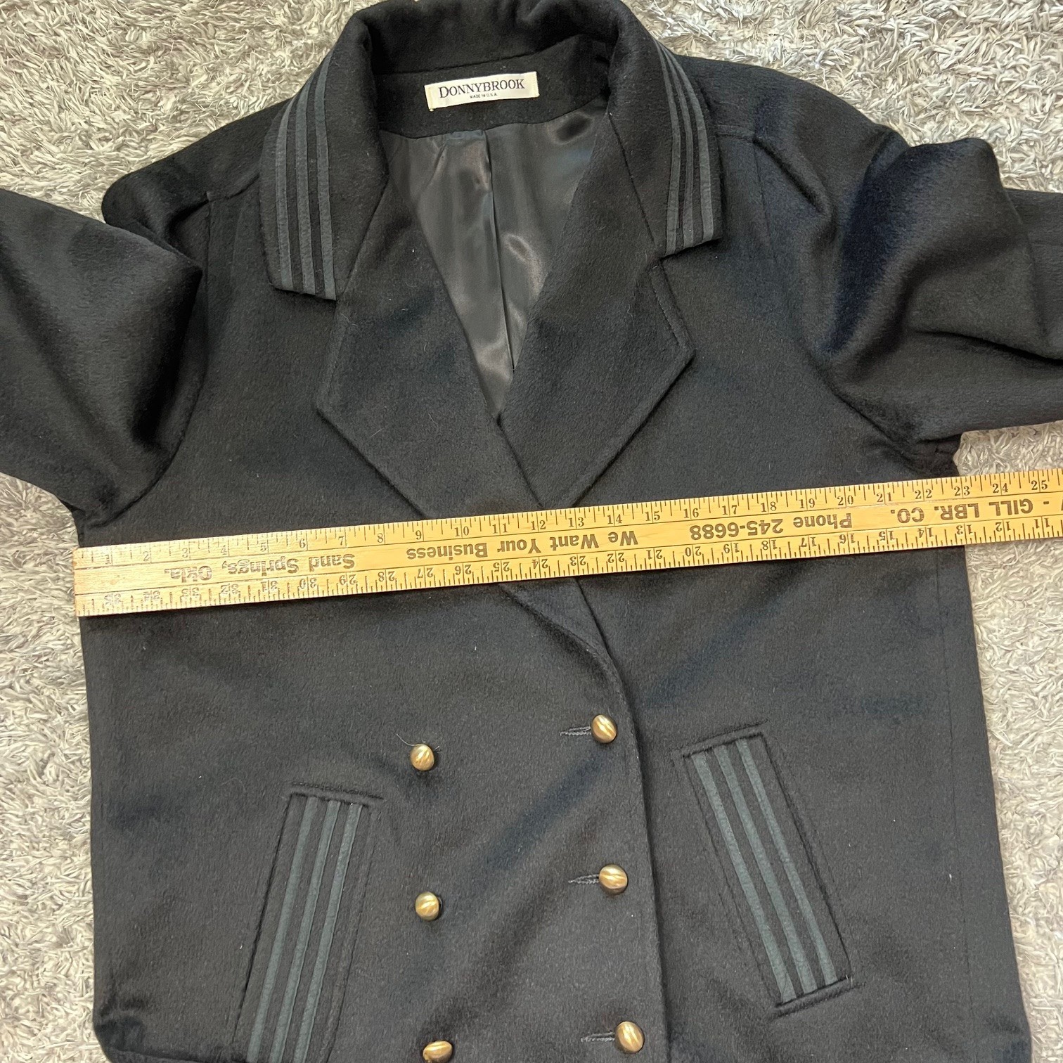 Vintage Donnybrook Black Double Breasted Nautical Coat USA XL 16
