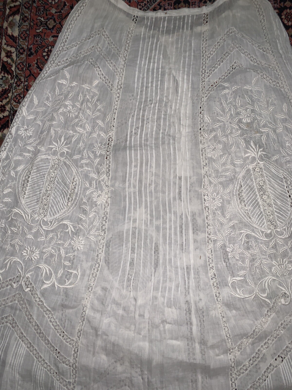 Rare 19th-Beginning of 20th Century Hand Made Lace & Embroidered Batiste Skirt