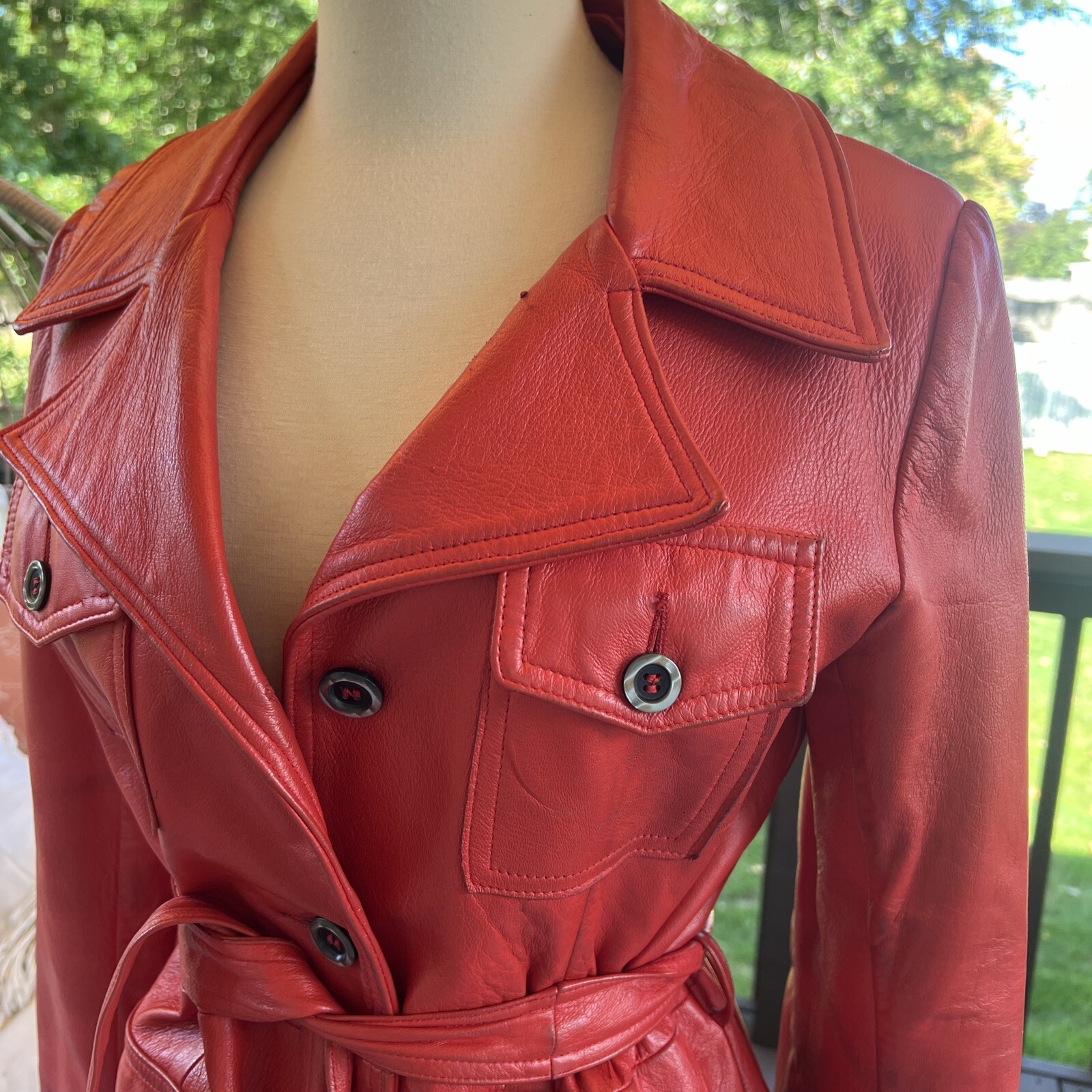 70’s Red Orange Leather Belted MOD jacket By The Parisian New England Sportswea