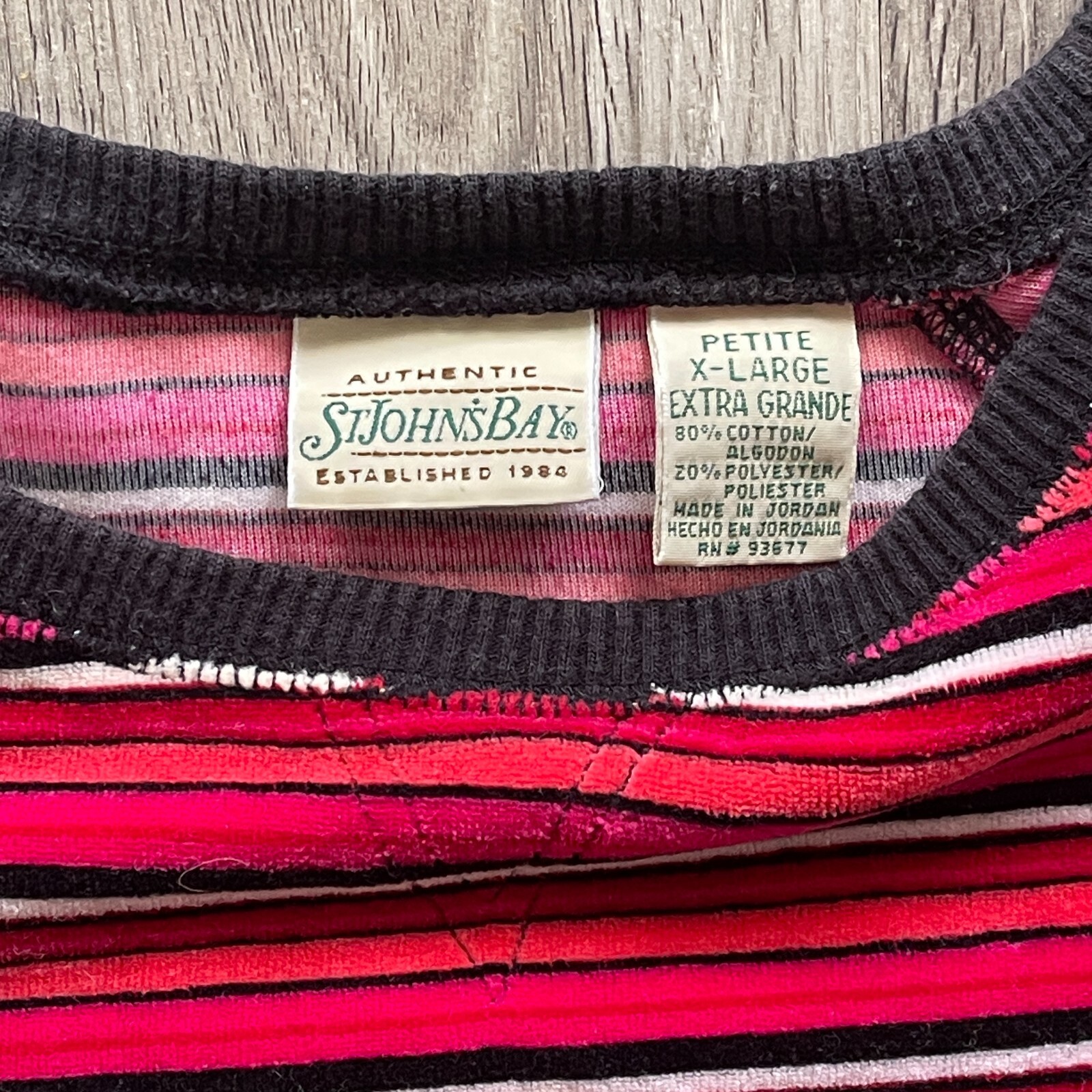 VTG 90s St Johns Bay Velour Pink Orange White Stripe L/S Casual Top Sz Petite XL