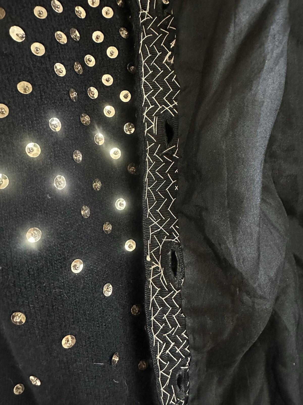 1950’s VINTAGE Black Cashmere/Wool Blend Cardigan with Gold Sequin Accents