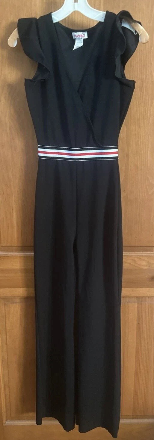 Vtg 70s Campus Casual Black Jumpsuit Romper Wide Leg Bell Bottom SZ S