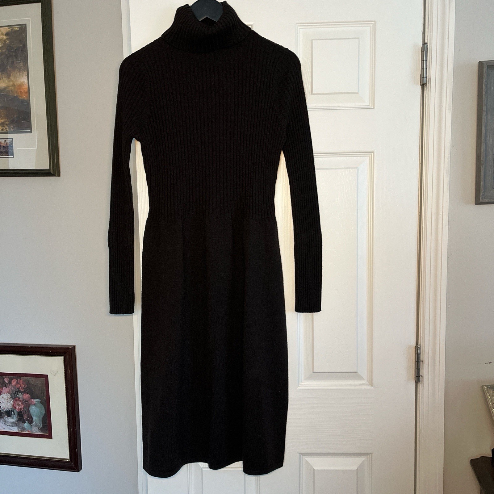 Talbots 100% Merino Wool Brown Turtle Neck Sweater Dress Size Medium Long Sleeve