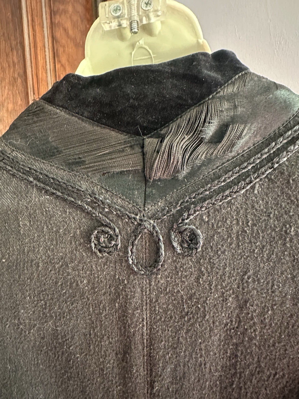 Antique Victorian Era Wool, Silk, And Velvet Trim Coat