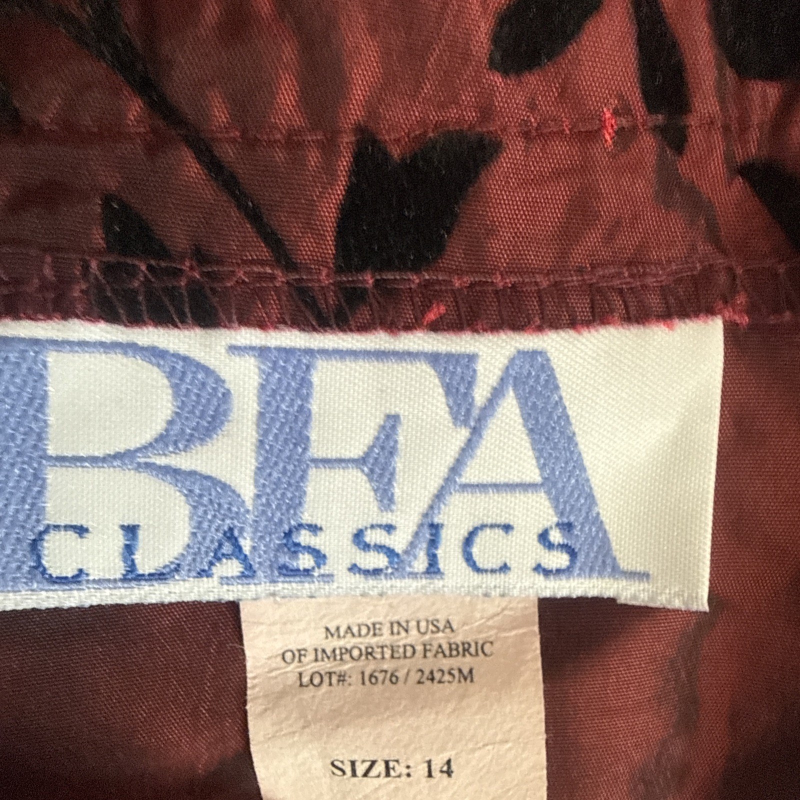 Vtg BFA Classics Crimson Red Taffeta & Black Burnout Floral/Vine Pattern Skirt