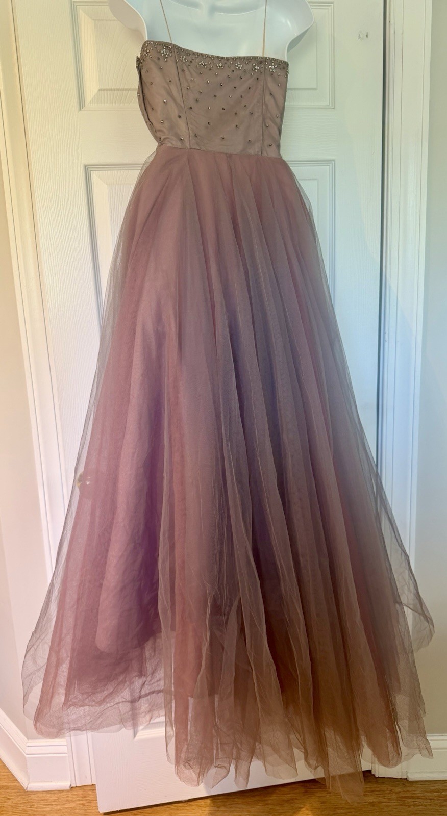 Romantic Custom Vintage Rhinestone Tulle Dusty Rose Evening Party Dress