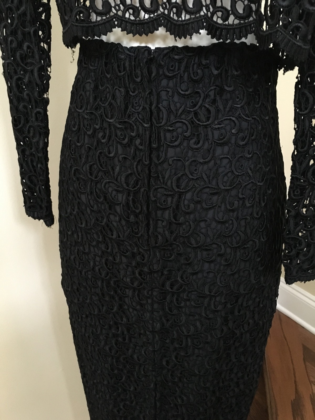 Vintage Chase Holland Two Piece Dress Bolero Black Lace Skirt Size Small