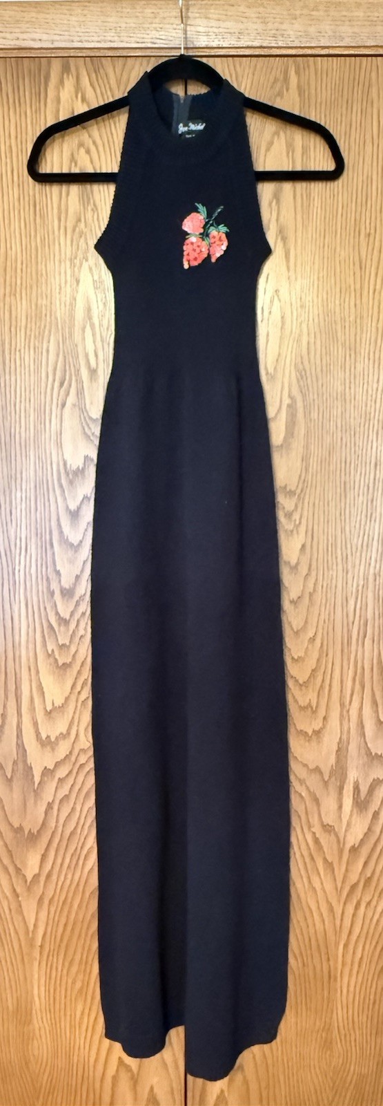 1970’s JON MICHEL Sequin Halter Black Wool Blend Knit Maxi Dress HONG KONG