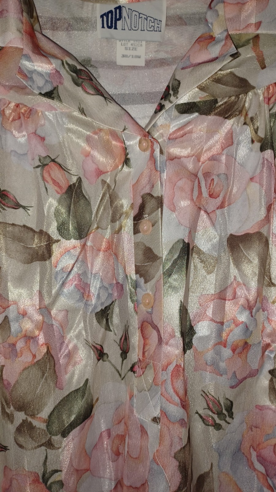 Vintage Top Notch 3 Button Peach Pink Unique 3/4 Sleeve Top 18 Blouse floral NWT