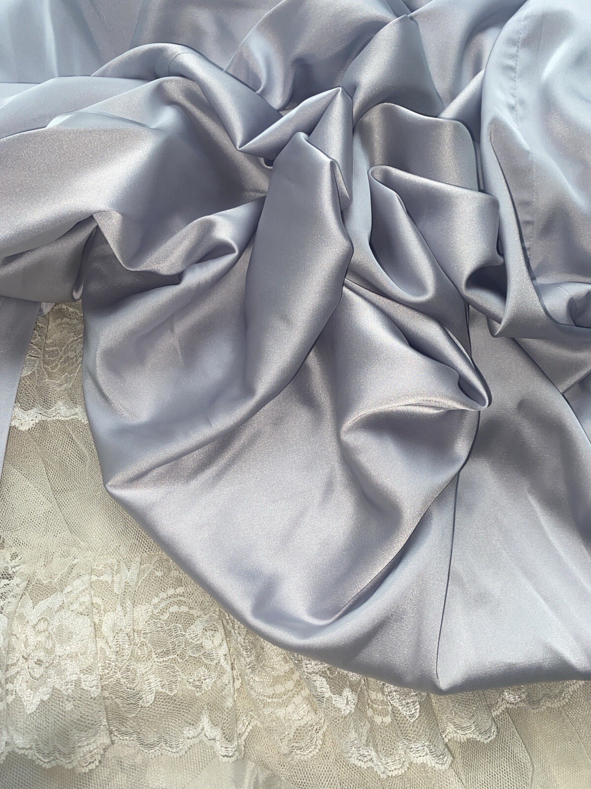 VTG SILVER SATIN FROSTY 42 44 LINGERIE Babydoll Nightgown ROBE L/xl