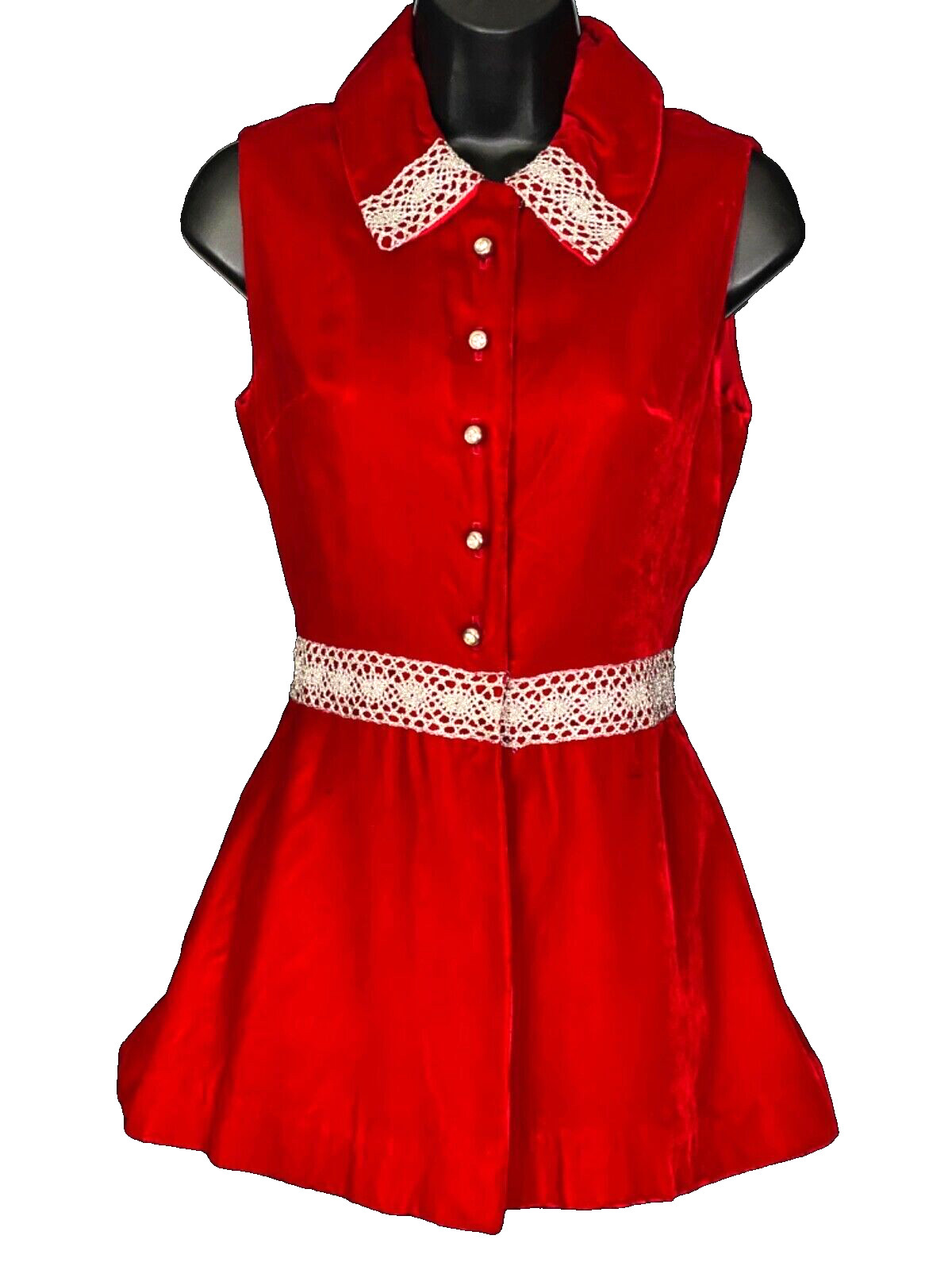 Vintage 1950s red velvet top, sleeveless high waist pin-up holiday party XS S