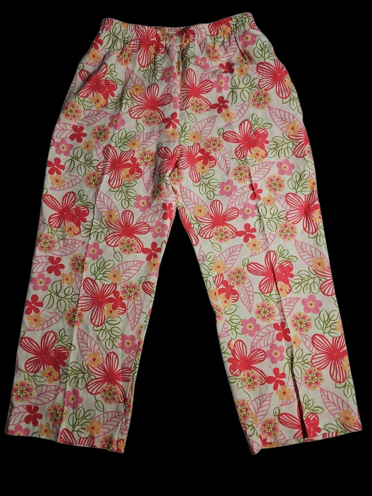 Vintage Painted Pony Linen Floral Pants Large Cottagecore Coastal Grandma Resort