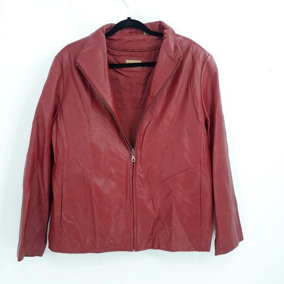 Vintage Midnight Velvet Jacket Faux Leather Moto Biker Zip Up Insulated Red XL