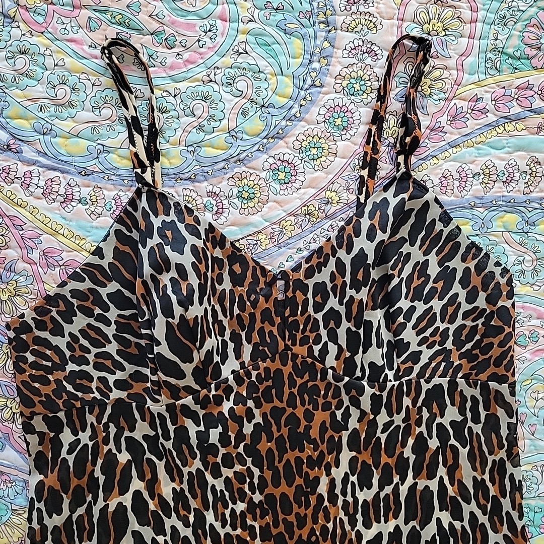 Vtg Vanity Fair Leopard Print Babydoll Slip Dress Size S USA Animal Rockabilly