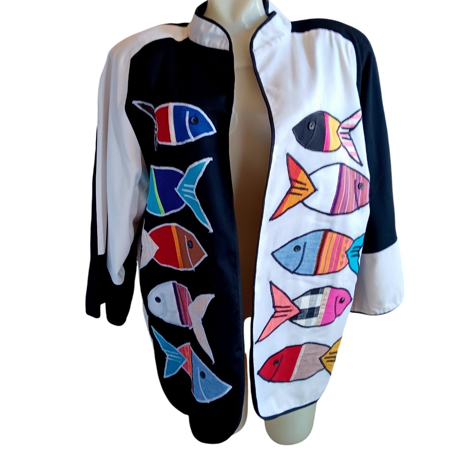 Vintage Women’s Jacket Medium 1990’s Fish Appliqué Victor Camarena Mexico Colors