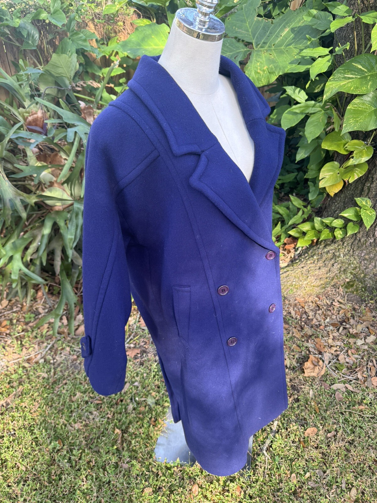 Vintage 100% Wool Trench Coat Purple Petite USA Union Made Retro S-M
