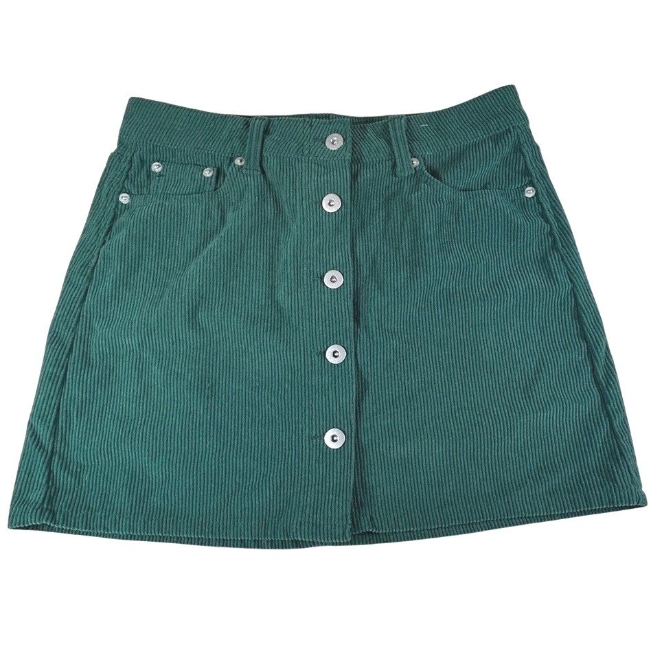 No Boundaries Corduroy Mini Skirt Juniors 5 Hunter Green Button Front 90s Y2K