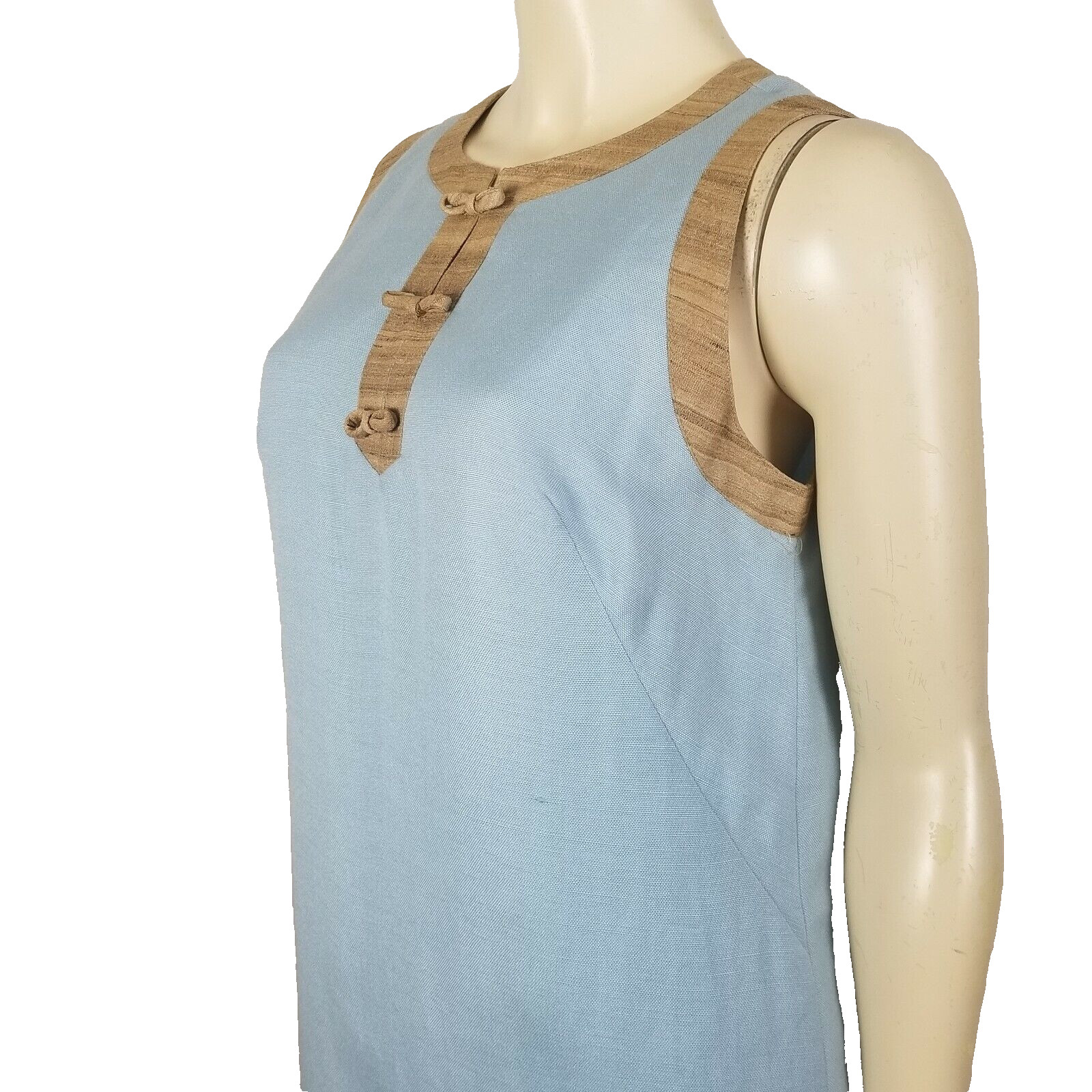 Vintage Geary Roark sleeveless blue and brown shift dress size S