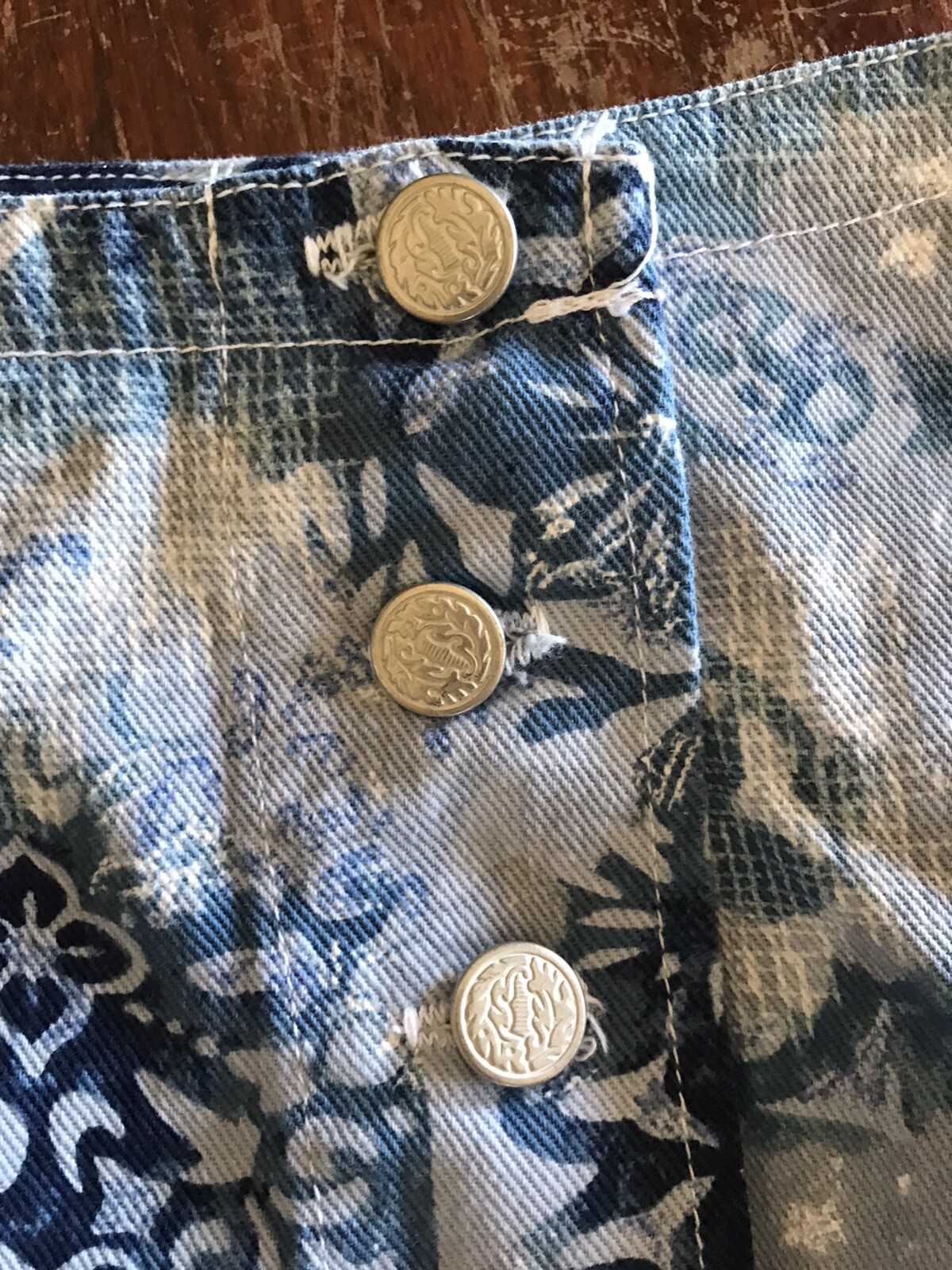 vtg 90s printed tribal denim abstract mini skirt wrap style