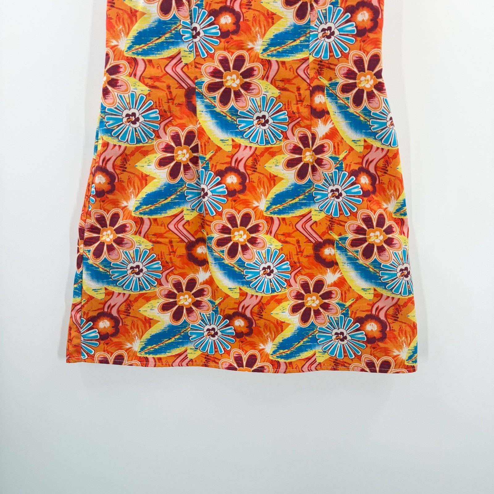 Sideout Vintage Y2K Floral Mini Dress Orange Cotton Tropical Sleeveless Size 7