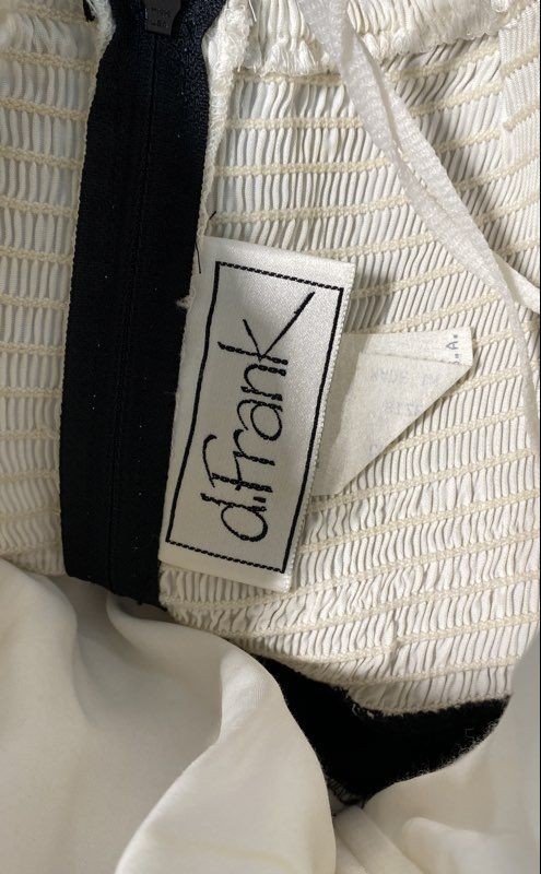 Vintage 80s D. Frank Strapless Smocked Jumpsuit White Black Gold Trim NWT Sz 8