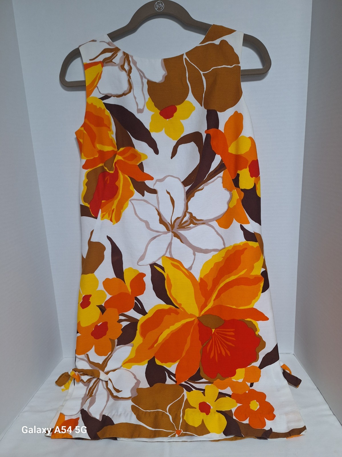 Vintage Sun Fashions of Hawaii Floral Dress Woven Cotton Bold Flowers Sleeveless