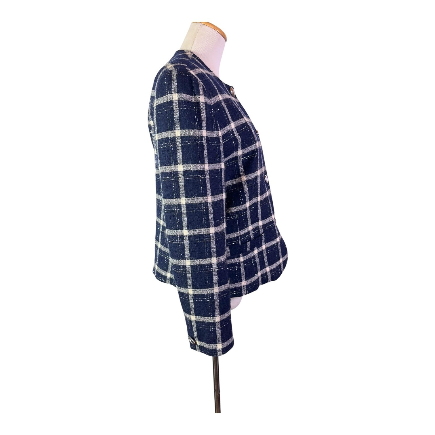 Vintage Pendleton Size 10 Button-Front Plaid Wool Jacket Blue Silver