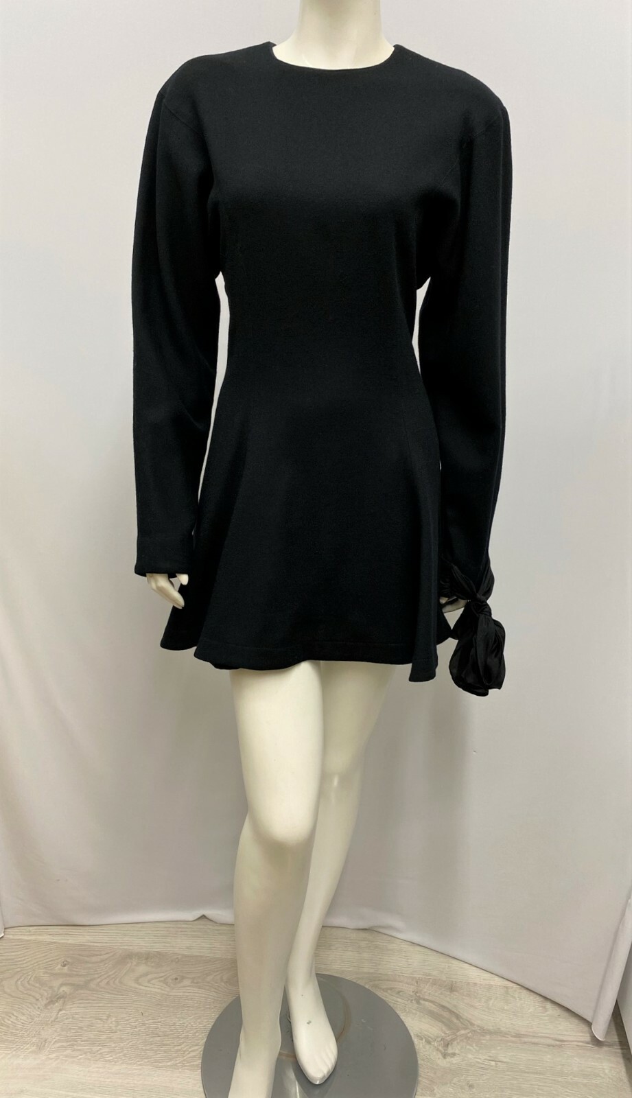 Vintage Barboglio Cristina Jan Dress Black 100% Wool Cool Large Bow on Cuff 10 6