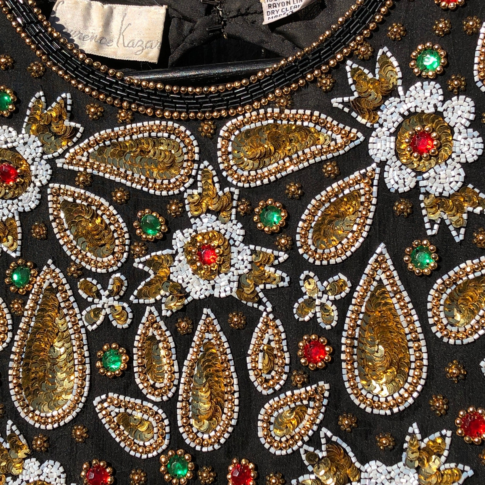 Vintage Fully Beaded Black and Silver Silk Party Dress, 1980s Glamour